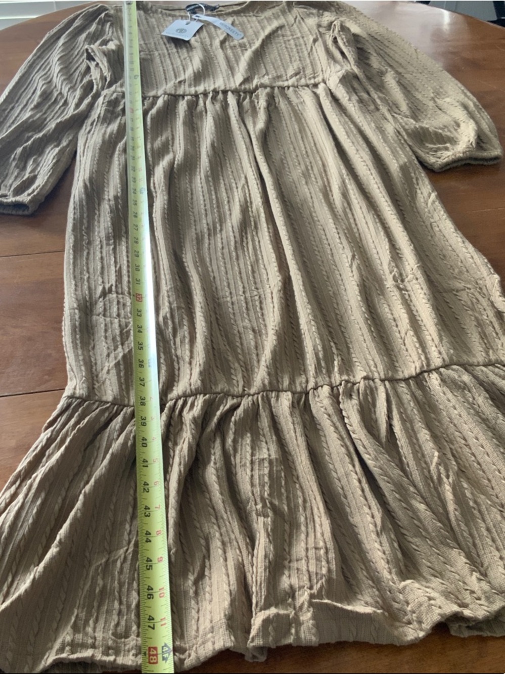 Long Sleeve Tan Textured Midi Dress - Picture 6 of 7